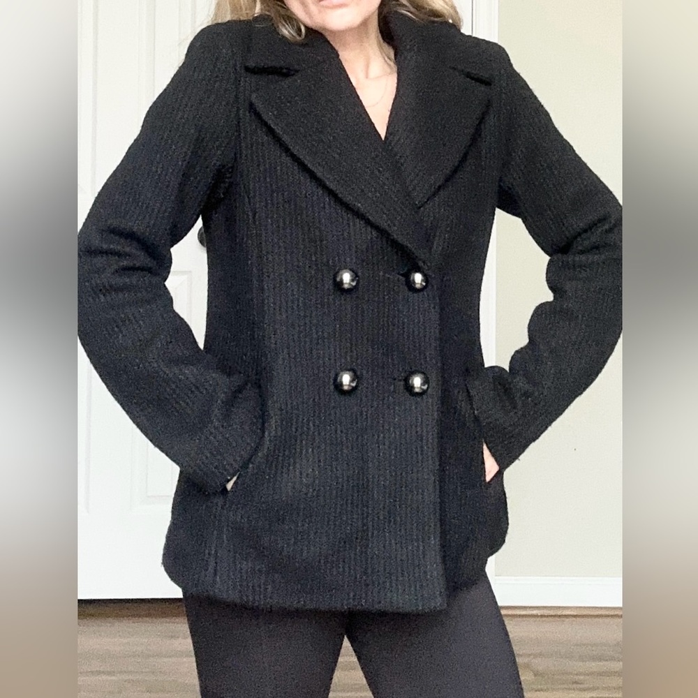 Elegant Nanette Lapore Black Double-Breasted Women's Wool Coat Size M